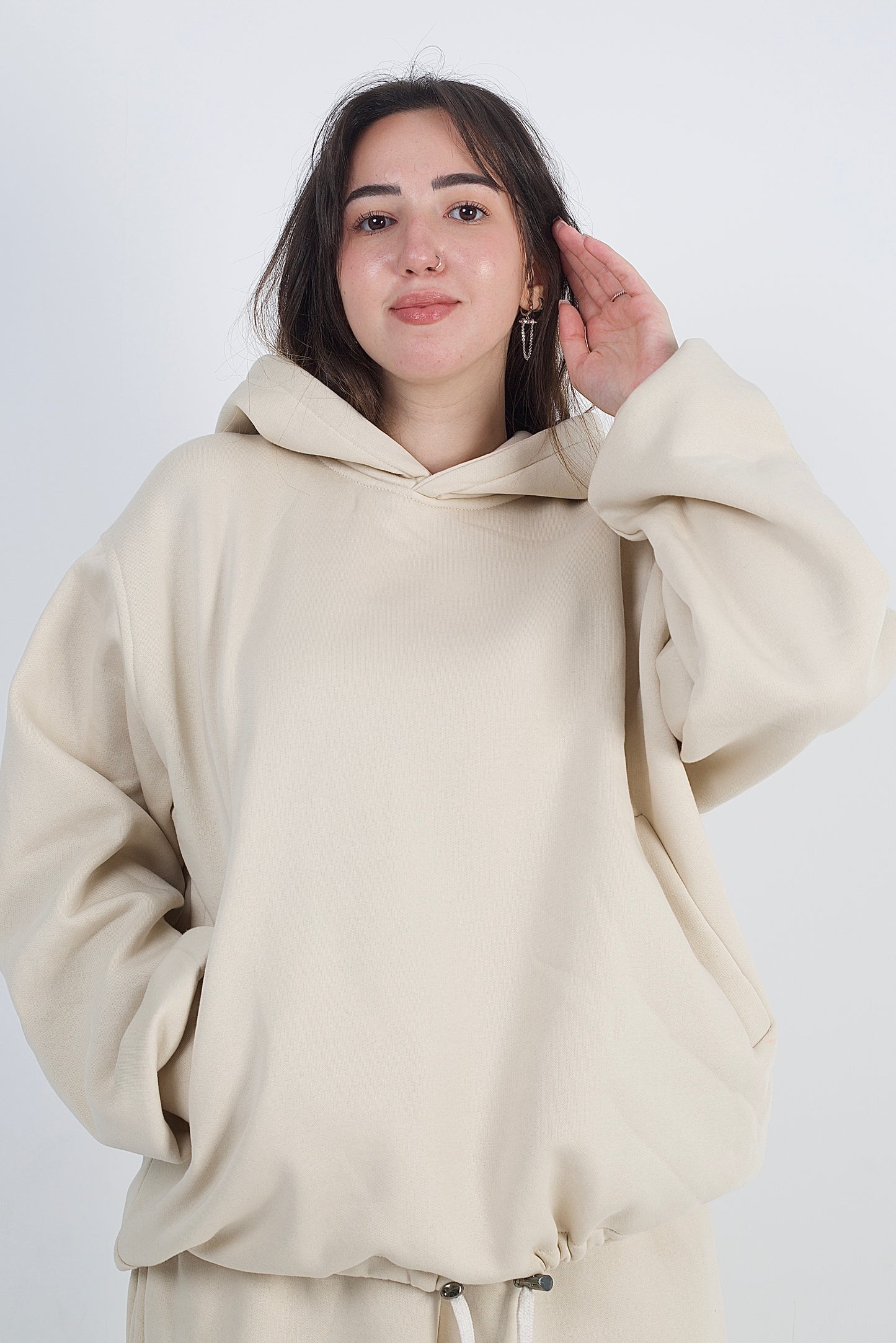 Plain Oversized Hoodie - Beige