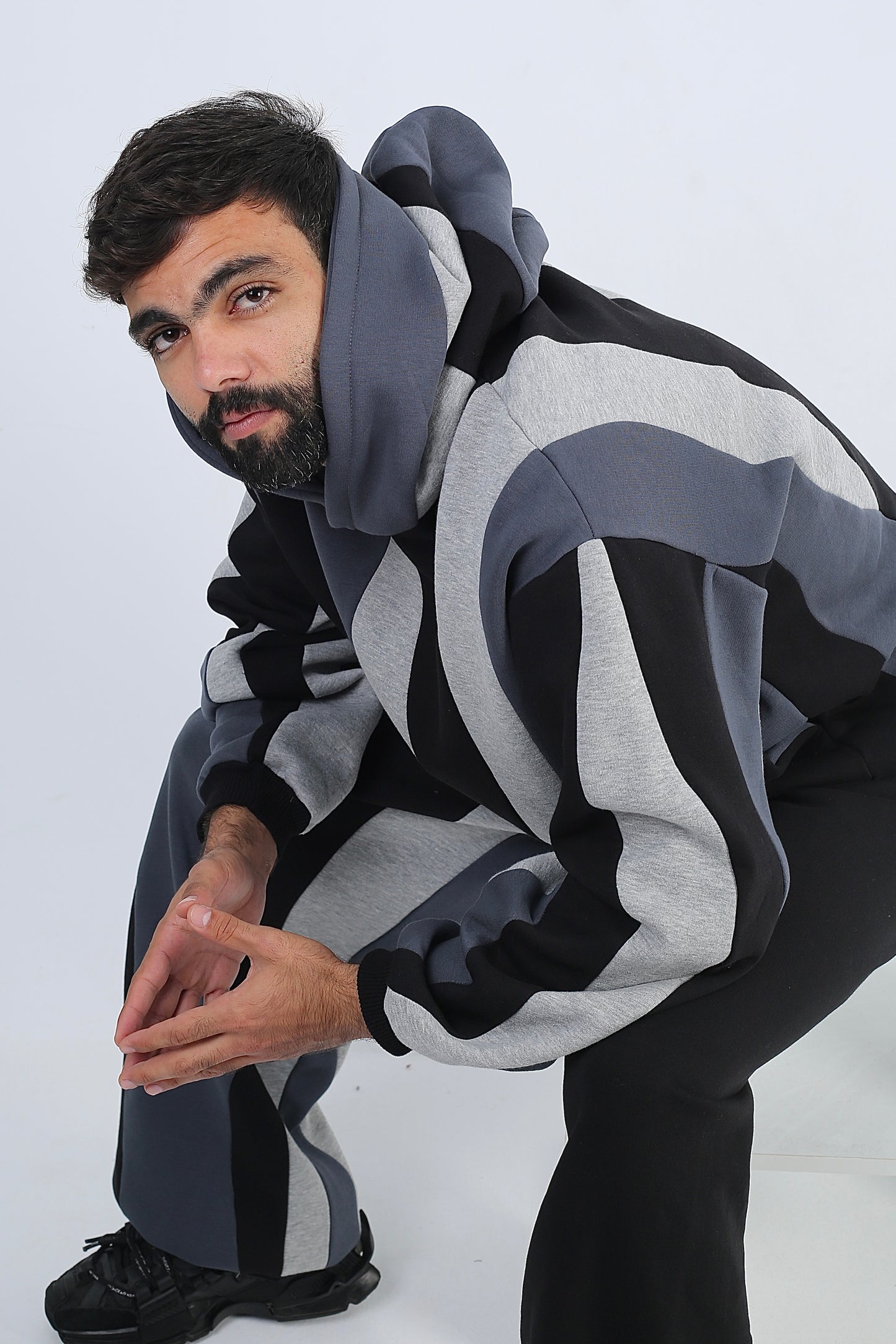 Charcoal Waved Hoodie