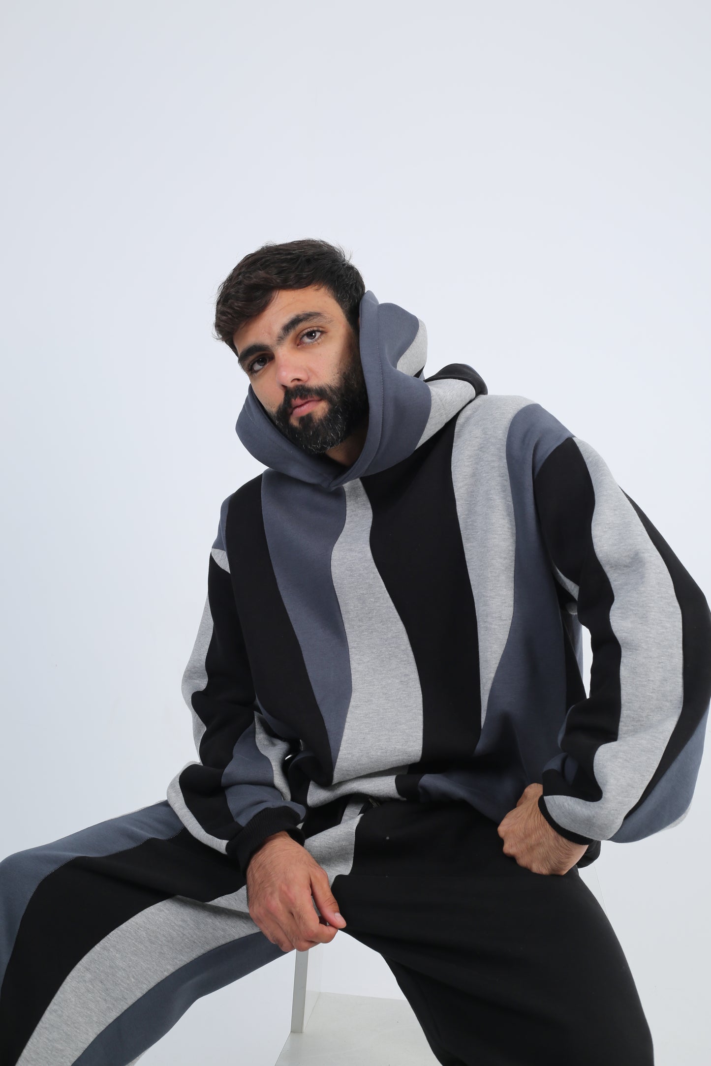 Charcoal Waved Hoodie