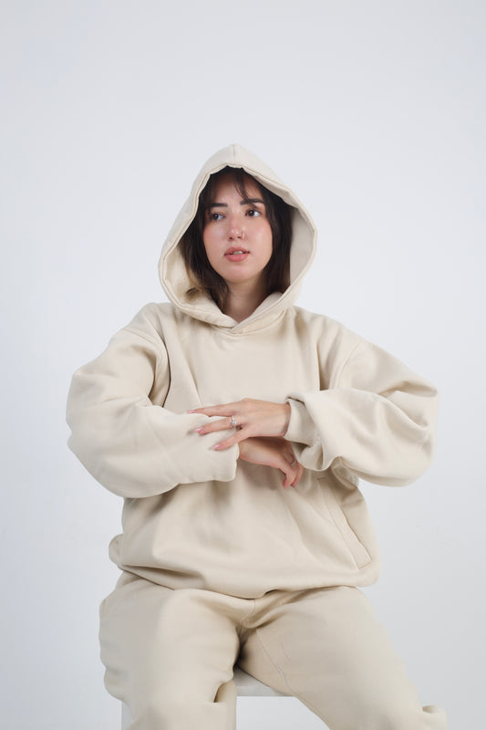 Plain Oversized Hoodie - Beige