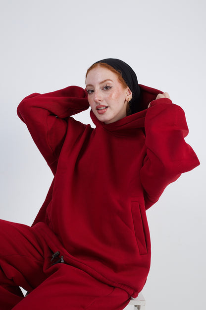 Plain Oversized Hoodie - Burgundy